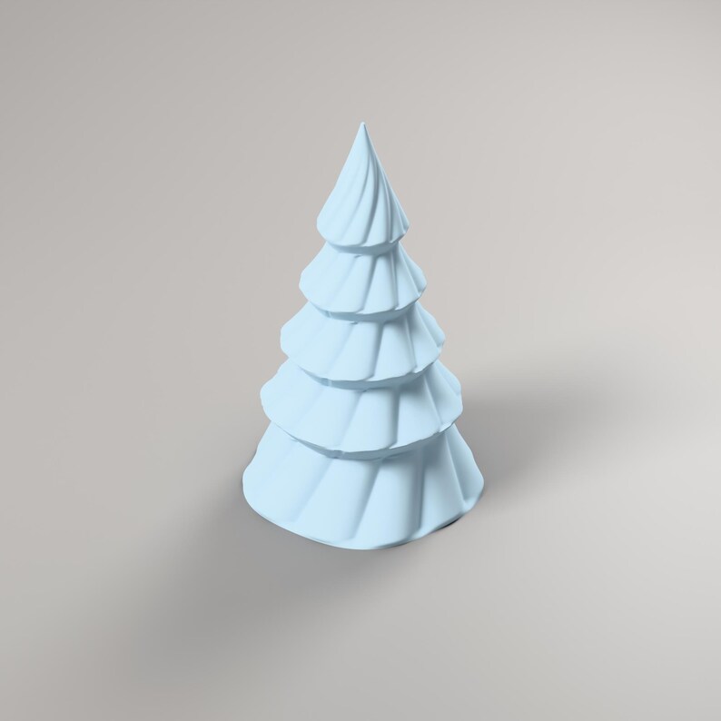Weihnachtsdeko Tanne eisblau gedreht – moderne Tannenbaum Figur, Skandi Winterdeko, 3D-Druck – angle-2