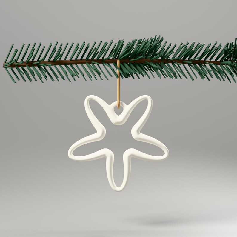 3er-Set Bandstern Anhänger Elfenbein – Christbaumschmuck Stern, Weihnachtsdeko skandinavisch, 3D-Druck Baumschmuck – angle-2