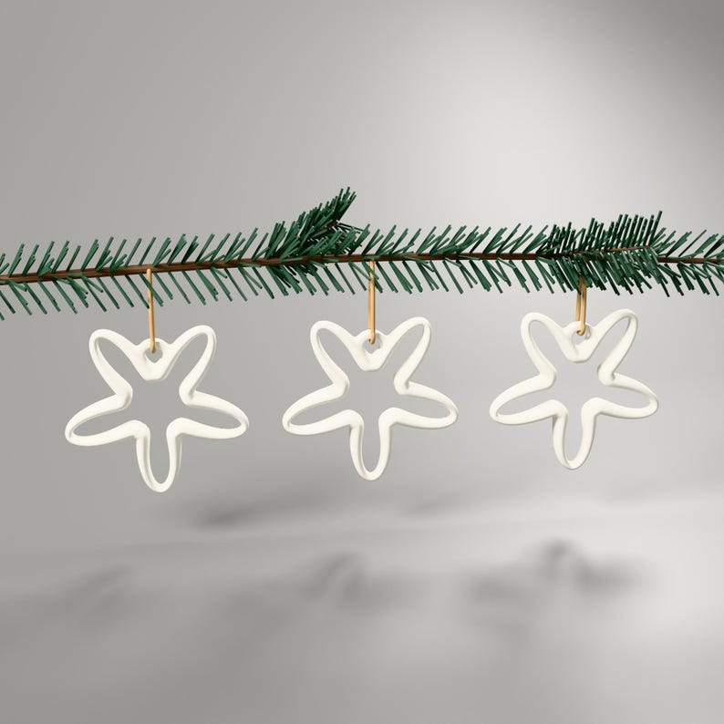 3er-Set Bandstern Anhänger Elfenbein – Christbaumschmuck Stern, Weihnachtsdeko skandinavisch, 3D-Druck Baumschmuck – bundle-hero