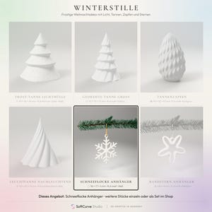 Schneeflocke Anhänger weiß – Christbaumschmuck modern, Weihnachtsbaum Deko skandinavisch, 3D-Druck – collage-focus