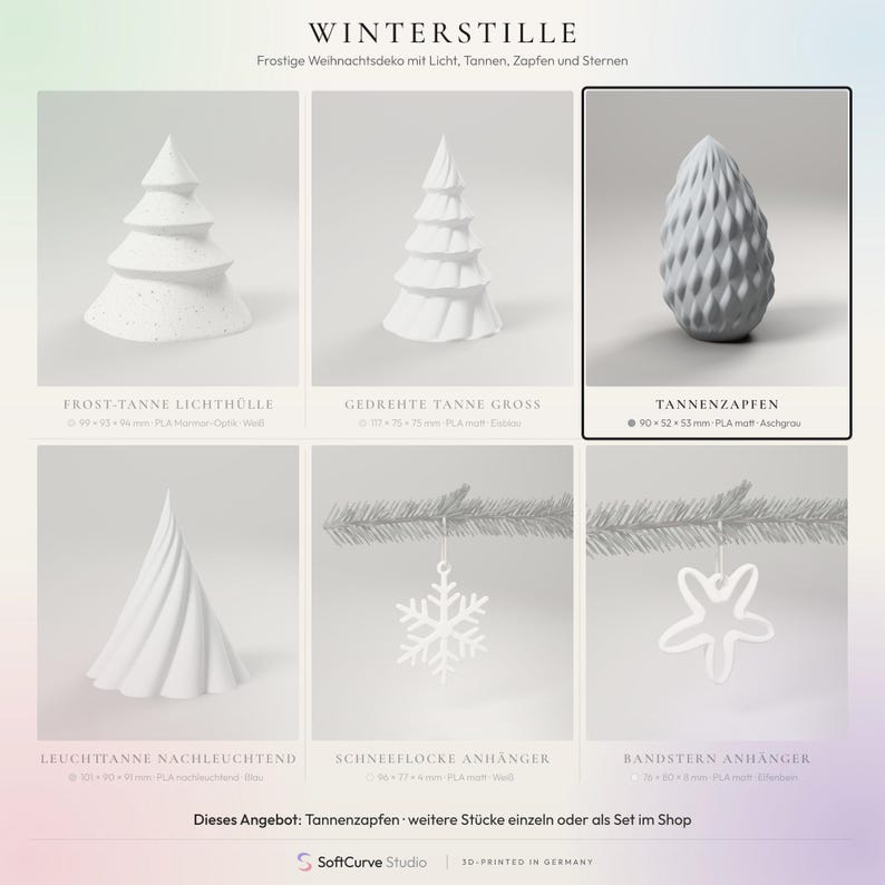 Tannenzapfen Deko grau – moderne Weihnachtsdeko Figur, Skandi Winterdeko, 3D-Druck – collage-focus