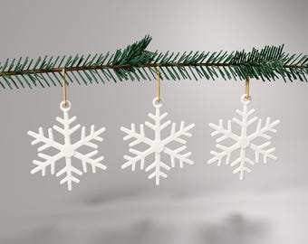 Set of 3 snowflake ornaments in white, 3D printed Christmas tree decor, Scandinavian holiday decoration gift