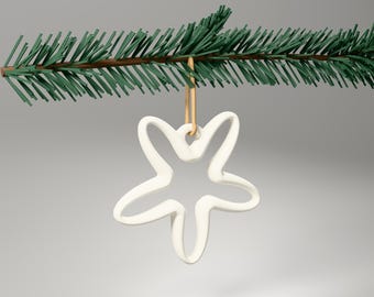 Star Ornament in Ivory – Modern Christmas Tree Ornament, Ribbon Star Hanging Decor, 3D Printed