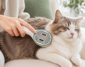 UV Sanitizing Self Cleaning Pet Brush, One Click Hair Removal Cat Dog Grooming Comb, Gentle Rounded Pin Deshedding Brush