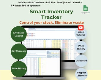 Restaurant Inventory Tracker | Stock Control Google Sheets | Waste Log | COGS Calculator | Par Sheet
