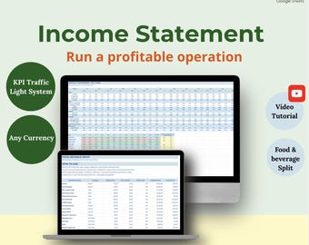 Restaurant Profit and Loss Template | Monthly P and L Google Sheets | Food & Beverage | KPI Dashboard