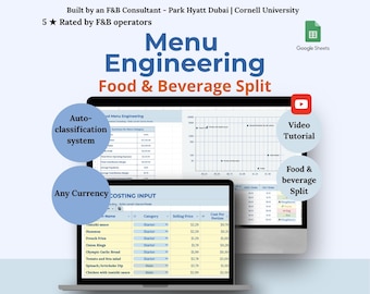 Menu Engineering Template | Restaurant Menu Profitability | Google Sheets | Food Cost Calculator | Menu Pricing