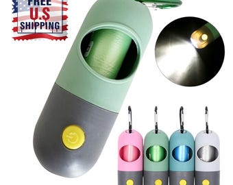 Pet Waste Bag Dispenser with LED Flashlight, Portable Dog Poo Holder, Outdoor Safety Accessory