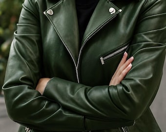 Genuine Leather Biker Jacket | Women's Moto Style, Streetwear Fashion, Lightweight