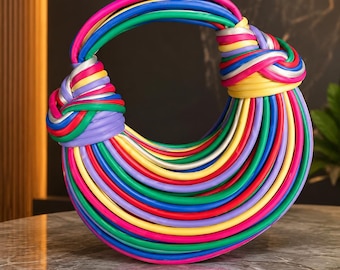 Rainbow Acrylic Ring Handbag, Multicolor Statement Purse, Unique Fashion Bag