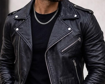 Men's Black Biker Leather Jacket – Slim Fit Punk Rock Streetwear Coat