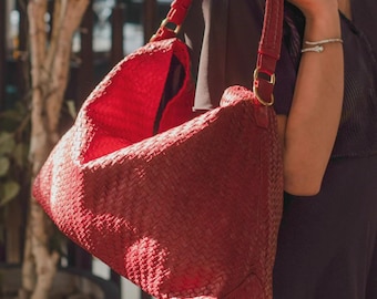 Woven Leather Tote Bag for Women | Handmade Large Shoulder Bag | Black Hobo Bag | Luxury Braided purse | Everyday Carry Bag Gift for Her
