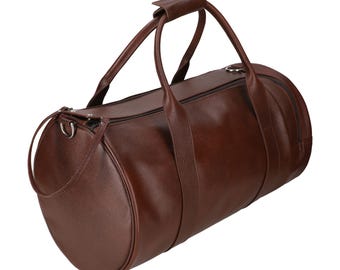 Personalized Brown Leather Duffle Bag, Handmade Travel Weekender Gym Overnight Bag