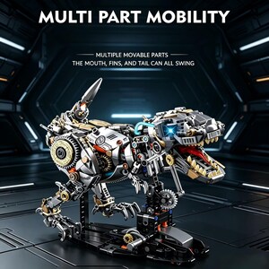 Kit de montaje de modelo de T-Rex cibernético: juguete de dinosaurio biónico articulado, set de construcción STEM.