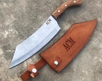 Personalised Handmade Chef Knife, Kitchen Knife with Rosewood handle, Anniversary Gift Heavy Duty Cleaver Knife with Sheath, Christmas Gift