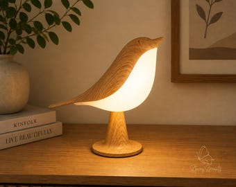 LED Bird Night Light Touch Control Lamp, Wooden Style Bedside Lamp, USB Rechargeable Dimmable Desk Light, Aesthetic Room Décor Gift