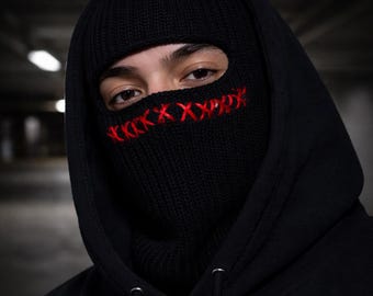 Pasamontañas moderno | Pasamontañas con costuras en la boca | Mascarilla urbana | Mascarilla de punto negra | Mascarilla Y2K | Pasamontañas de estilo techwear | Mascarilla de moda urbana
