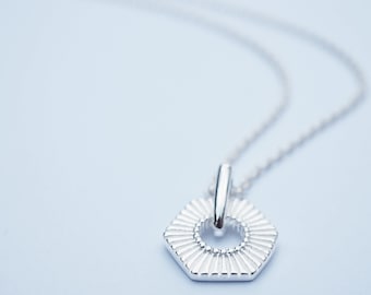 Silver Hexagon Necklace, Sterling Silver Hexagon Pendant