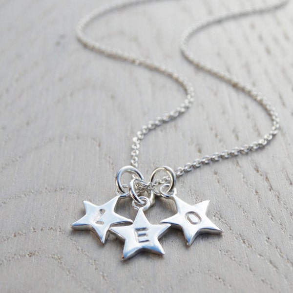 Tiny Silver Star Necklace, 3 Or More Stars With Initials, Personalised, Sterling Silver