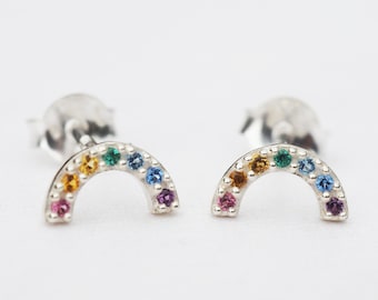 Tiny Rainbow Studs | Stering Silver