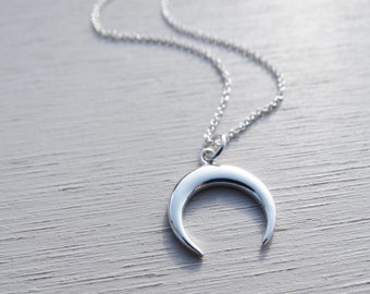 81stgeneration Ciondolo Doppio Corno In Argento 925 Con Catena A Maglie - Collana Mezzaluna Celeste - Gioiello Boho