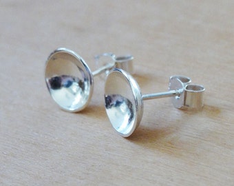 Silver Domed Circle Stud Earrings - Sterling Silver