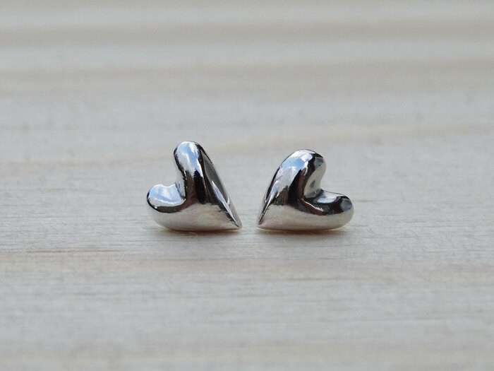 Little Solid Silver Heart Stud Earrings Sterling Silver - Etsy UK