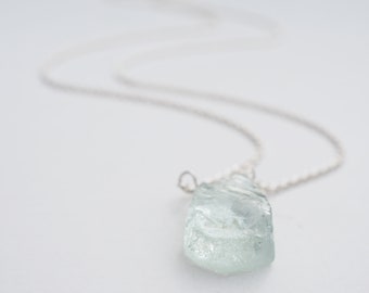 Aquamarine Rough Cut Pendant | Sterling Silver