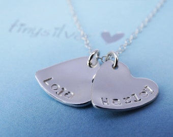 Personalised Small Silver Hearts Necklace | Sterling Silver