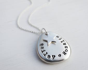 Personalised Silver Pebble & Star Necklace, Sterling Silver