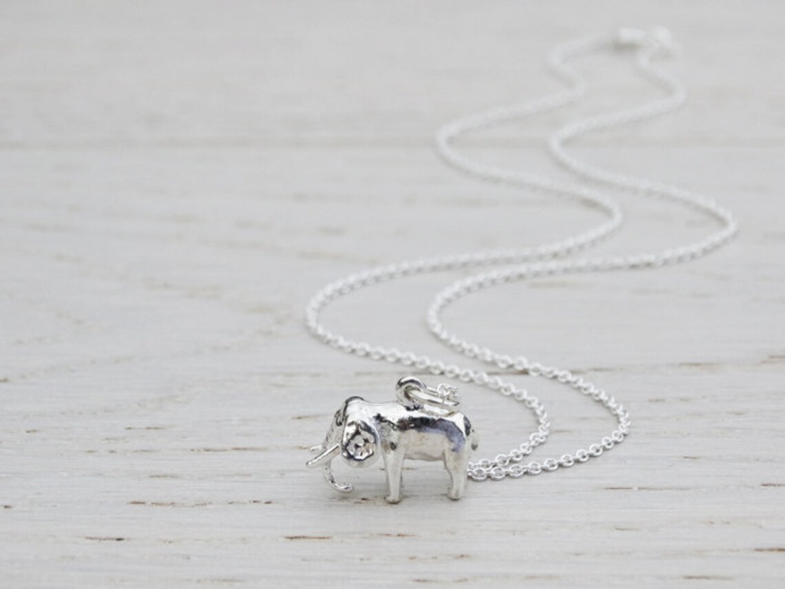 Elegant Silver Elephant Necklace with Blue Crystal for Formal Events