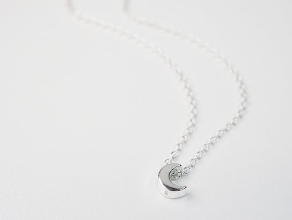 Tiny Silver Moon Necklace - Sterling Silver