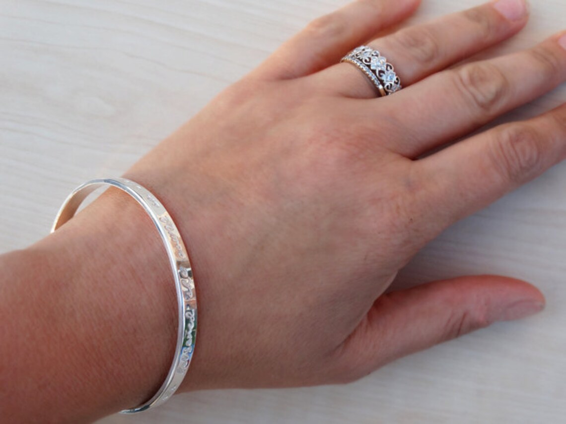 Silver Message Bangle Script Sterling Silver | Etsy