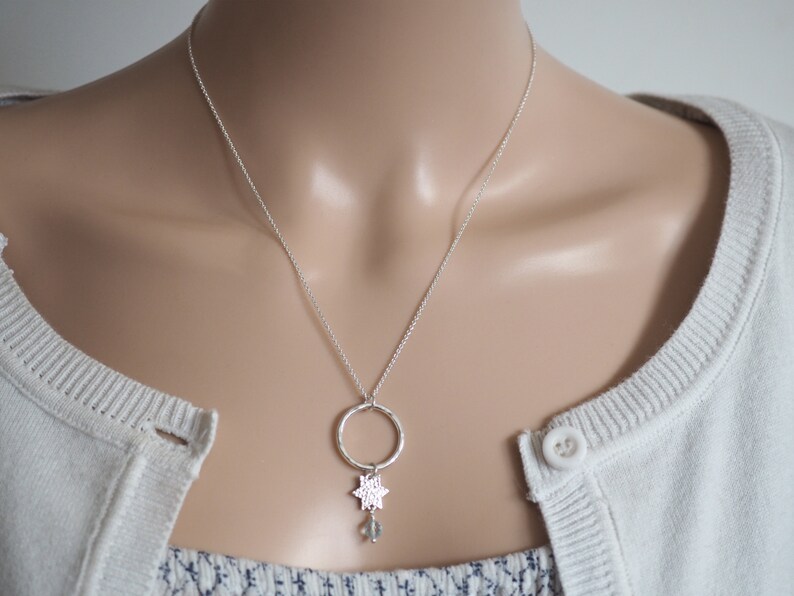 Circle Silver Star Necklace Sky Blue Topaz Sterling Silver