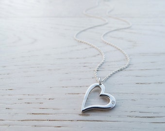 Silver Heart Necklace With Diamond | Sterling Silver