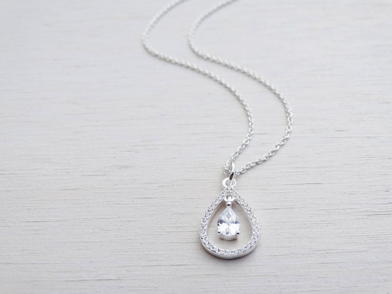 Sterling Silver /& Cubic Zirconia Drop Necklace