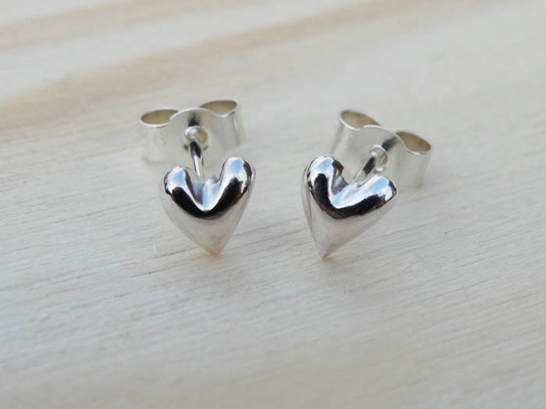 Little Solid Silver Heart Stud Earrings Sterling Silver - Etsy UK