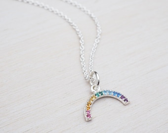 Tiny Rainbow Necklace | Sterling Silver | Cubic Zirconia