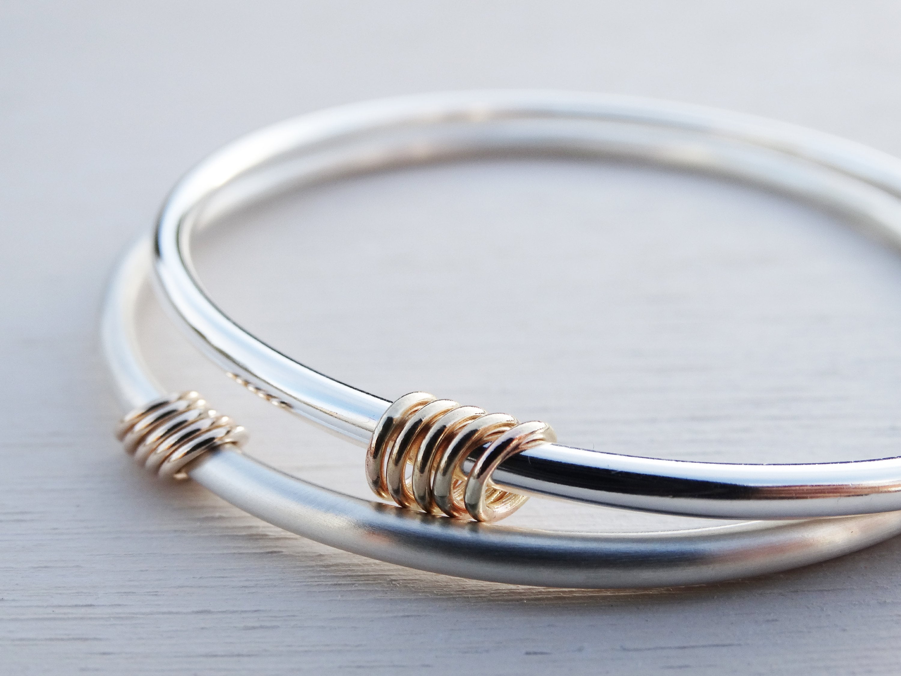 Solid Silver Bangle & Gold Rings Sterling Silver 9ct Gold Etsy UK