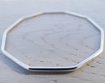 Silver Decagon Bangle, Geometric Bracelet, Sterling Silver
