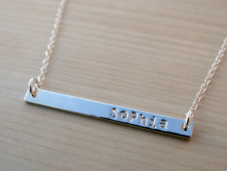Silver Name Bar Necklace Personalised Horizontal Bar Etsy