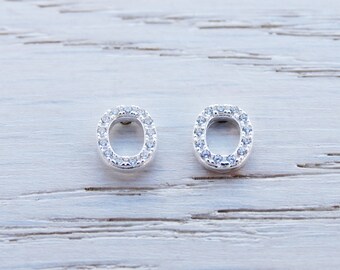 Sterling Silver Oval Studs, Cubic Zirconia