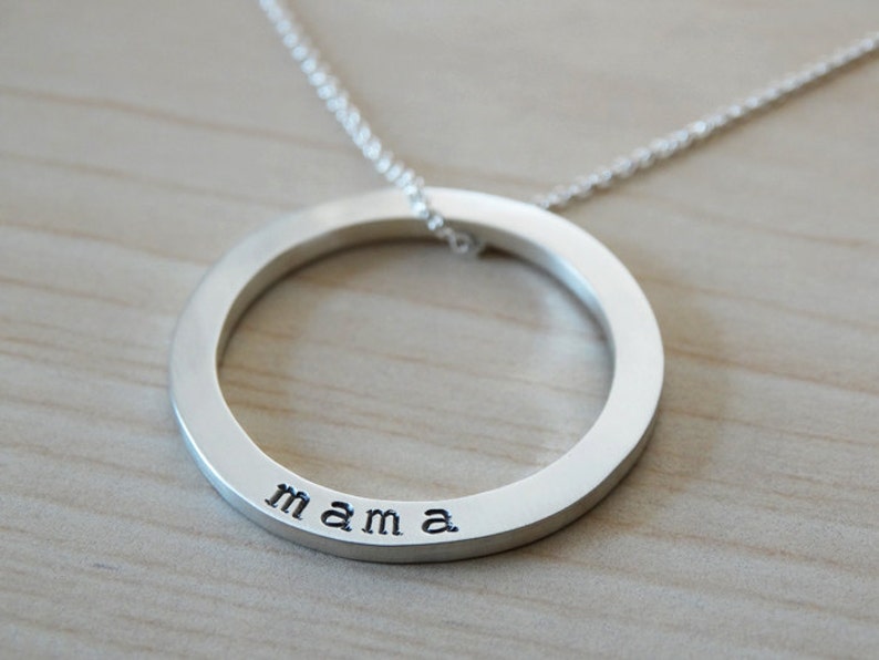 Silver Circle Necklace With Hand Stamped Names Personalised Etsy