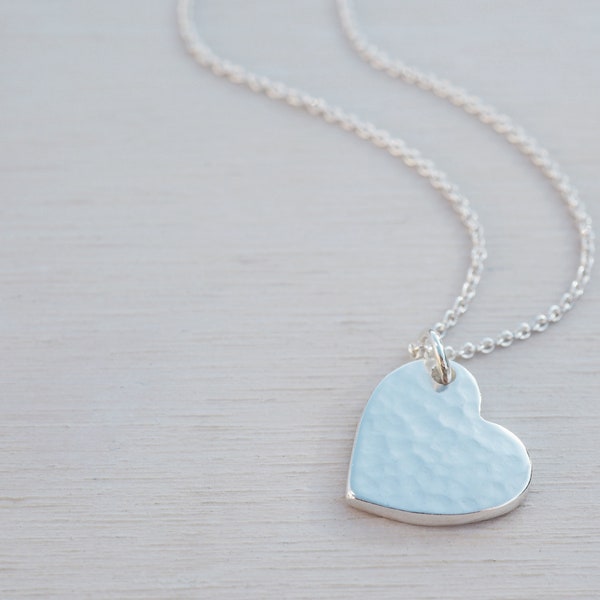 Hammered Silver Heart Necklace | Solid Sterling Silver