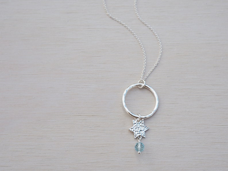 Circle Silver Star Necklace Sky Blue Topaz Sterling Silver