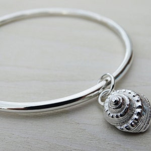 Silver Seashell Bangle, Periwinkle, Sterling Silver