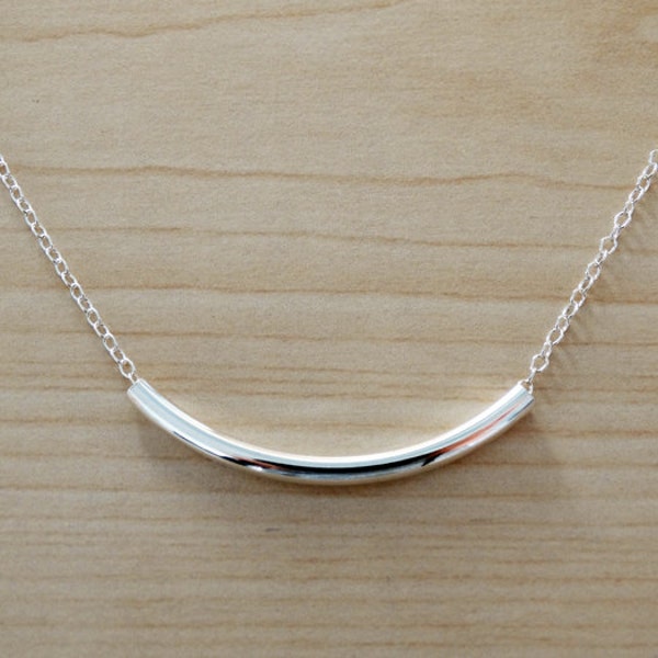 Silver Tube Necklace - Minimalist, Dainty, Simple Necklace - Sterling Silver