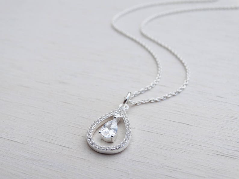 Sterling Silver /& Cubic Zirconia Drop Necklace