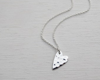Silver Heart Necklace, Hammered Finish, Sterling Silver