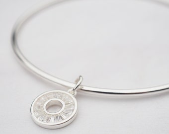 Sterling Silver Bangle & Circle Charm